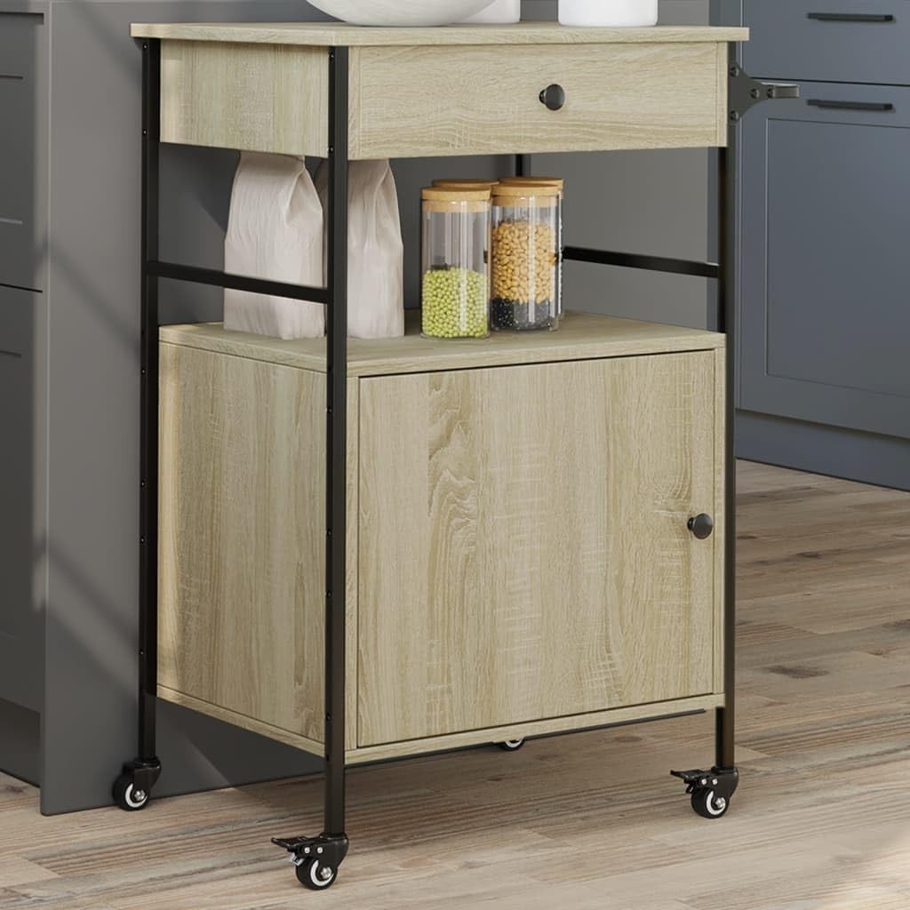 Kitchen Trolley Cart with Drawer Cabinet Towel Rack on Wheels Storage Unit