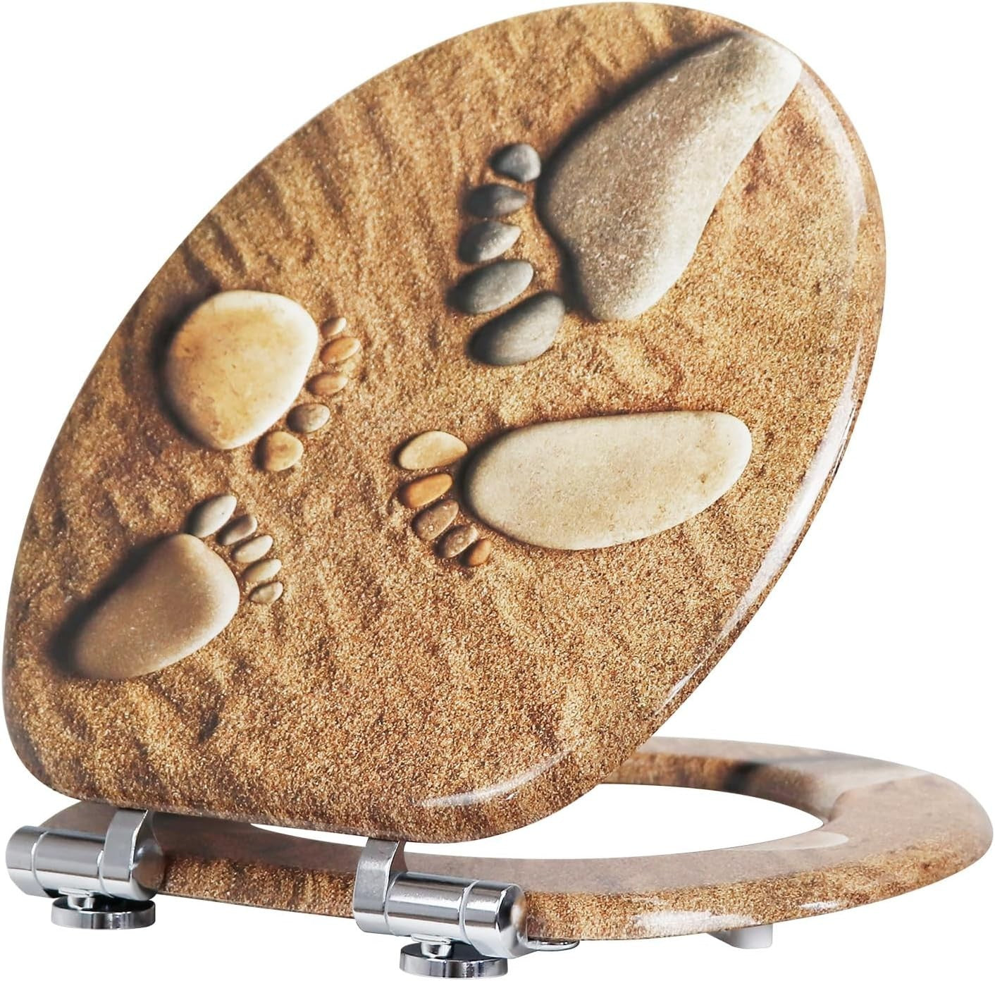 Soft Close Wooden Toilet Seat Durable Adjustable Hinges 43.5x37.5cm