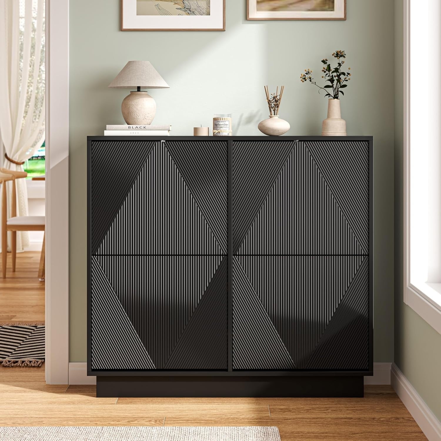 Slim Black Shoe Cabinet | 4 Flip Drawers, Anti-Tip, 99cm Wide Storage Unit