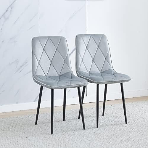 Modern 5-Piece Round Glass Dining Table Set with 2 Grey Chairs