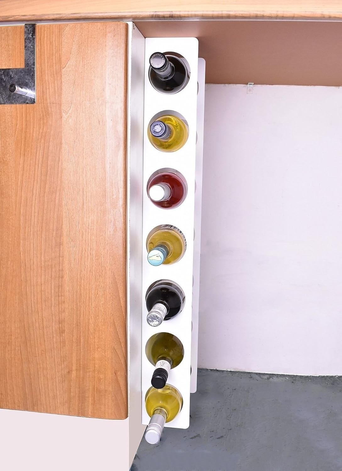 Vertical Wall Mounted Wine Rack 7 Bottle Holder Space Saving Metal Storage White