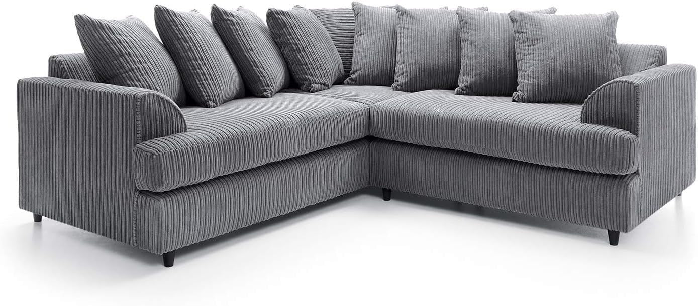 Modern 5-Seater Jumbo Cord Modular Corner Sofa Grey L-Shaped Couch