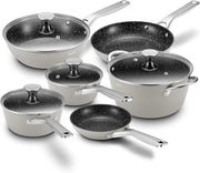 10Pcs Grey Non Stick Induction Cookware Set with Frying Pans & Glass Lids