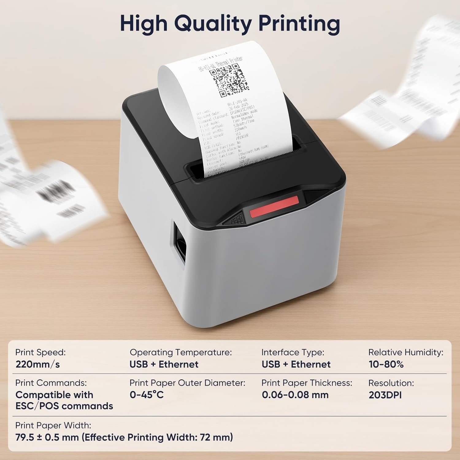 80mm Thermal Receipt Printer – POS Auto Cutter USB & Ethernet for Shop