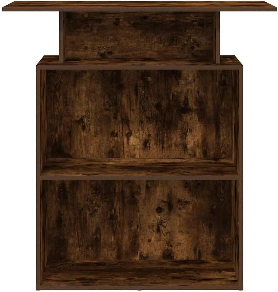 Smoked Oak Reception Desk 100x40x104cm Modern Office Counter with Storage Shelf