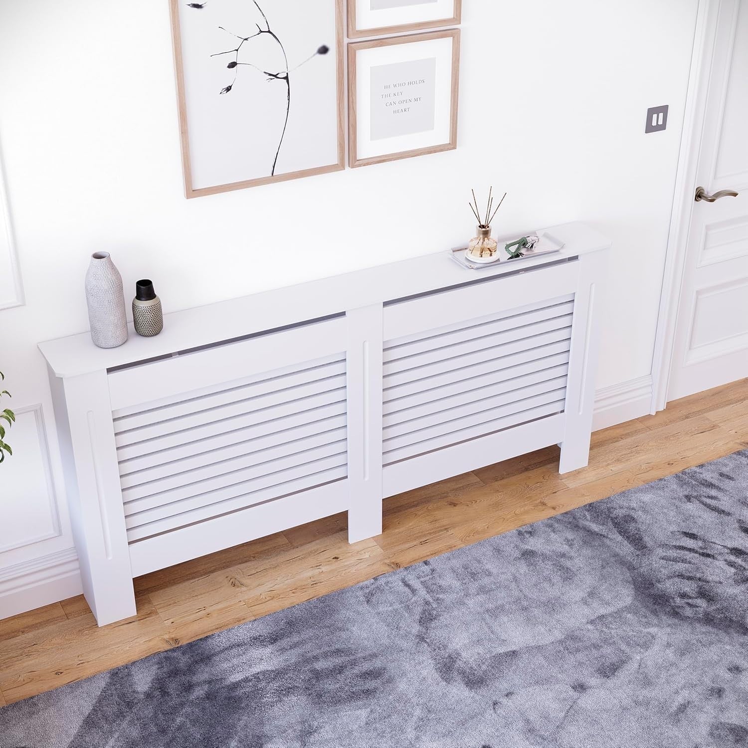 Extra Large White Radiator Cover 172cm Modern MDF Heating Cabinet with Shelf