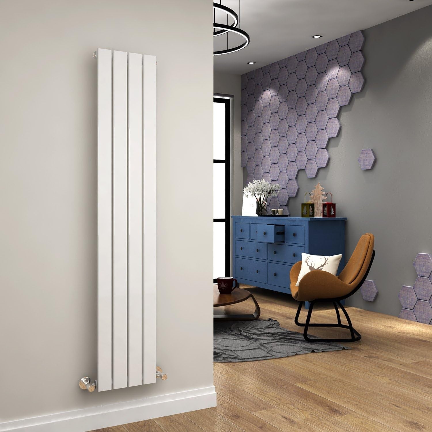 Vertical Designer Radiator 1600x300mm Single Flat Panel White Tall Heater