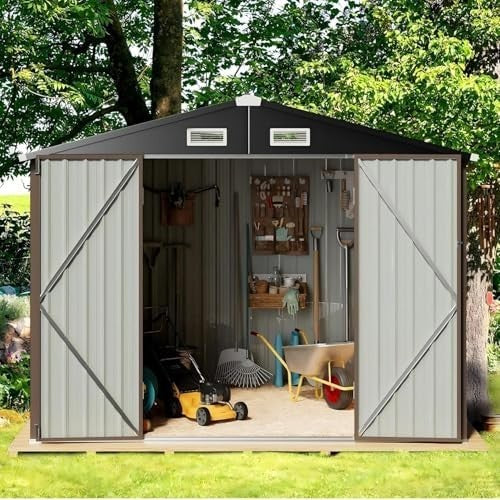 7.7x5FT Metal Garden Shed Waterproof Outdoor Storage House for Tools & Bikes