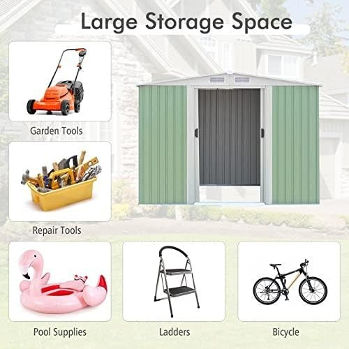6x8FT Metal Garden Shed Outdoor Storage House with Vents, Ramp & Lockable Door