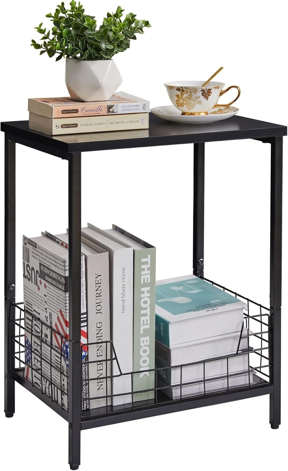 Set of 2 Black Industrial Side Tables with Storage Shelf – Sturdy & Multi-Use