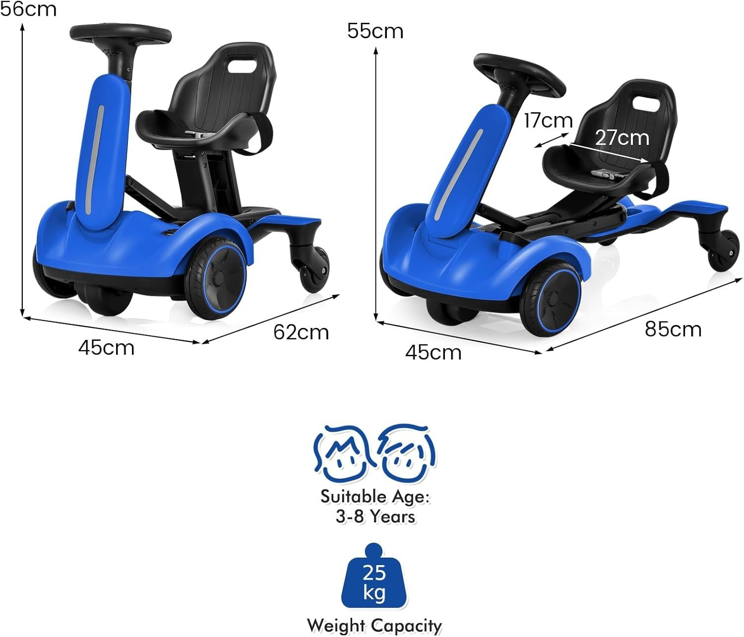 Kids Electric Drift Go Kart 6V Ride On Car 360 Spin Adjustable Seat Blue