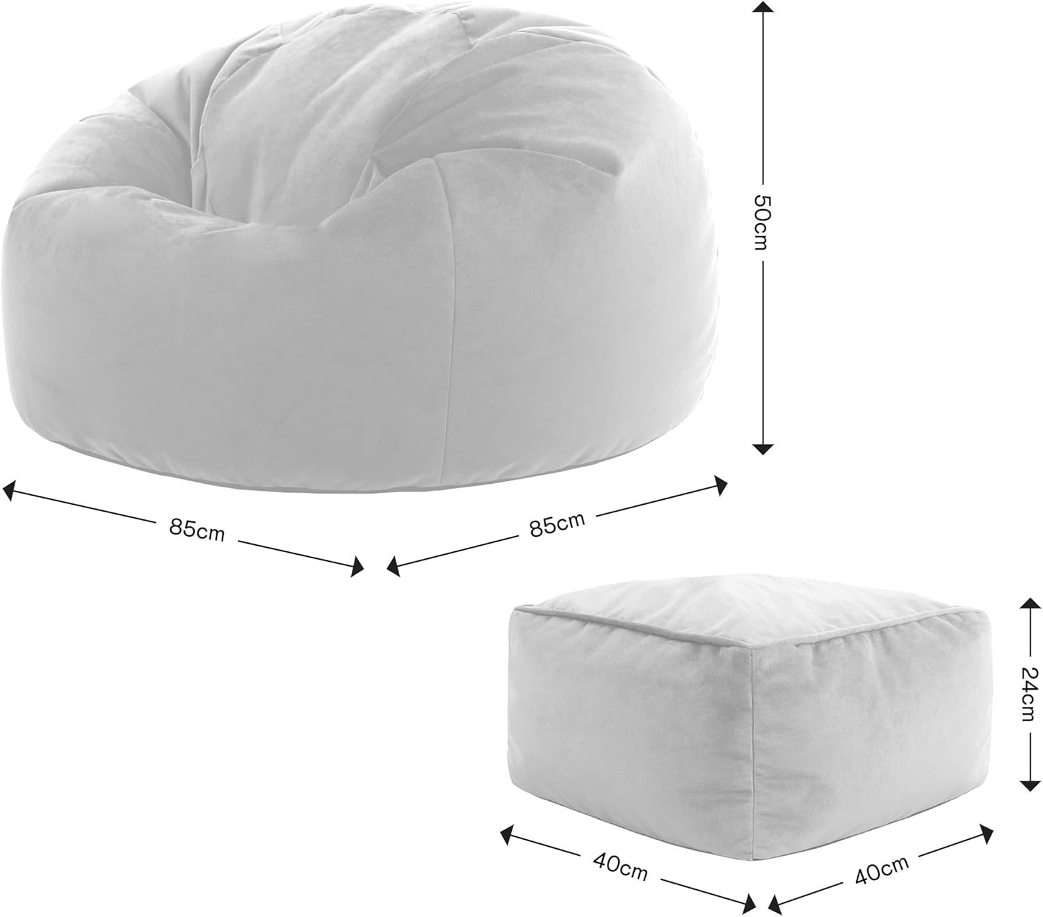 Velvet Bean Bag Chair w/ Footstool Dusk Pink Adult Size Luxury Seat