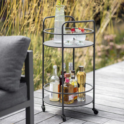 Round Drinks Trolley Metal Serving Cart Rolling Bar Cart Indoor
