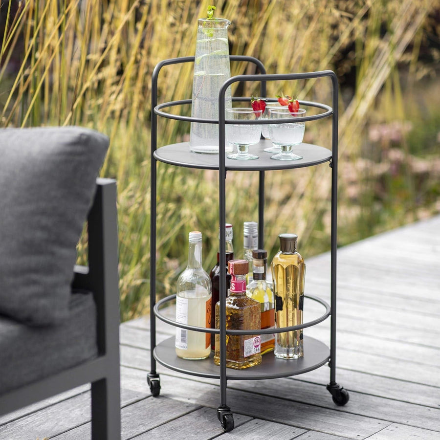 Round Drinks Trolley Metal Serving Cart Rolling Bar Cart Indoor