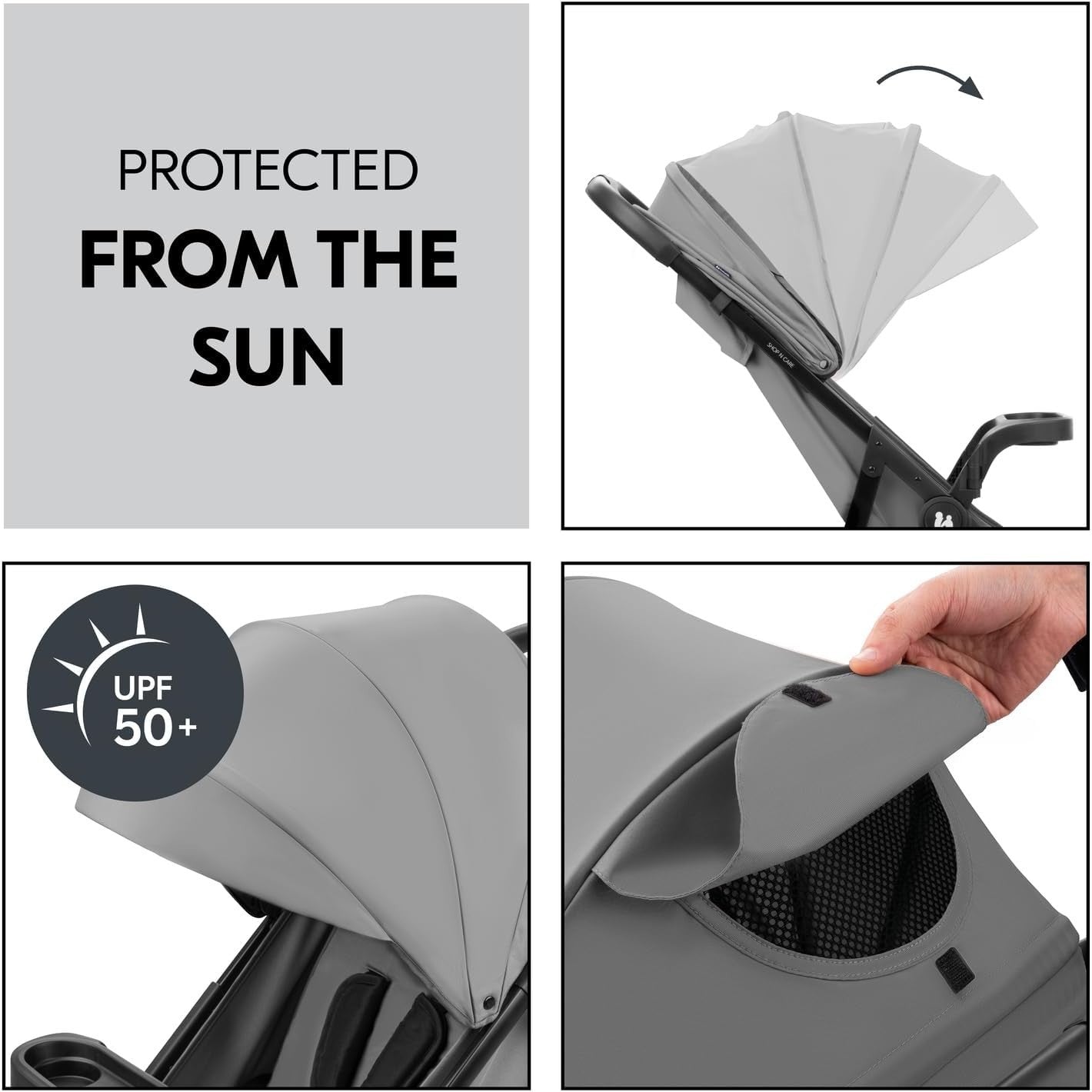 Lightweight Pushchair Foldable Pram Reclining Seat Snack Tray Cup Holder Grey
