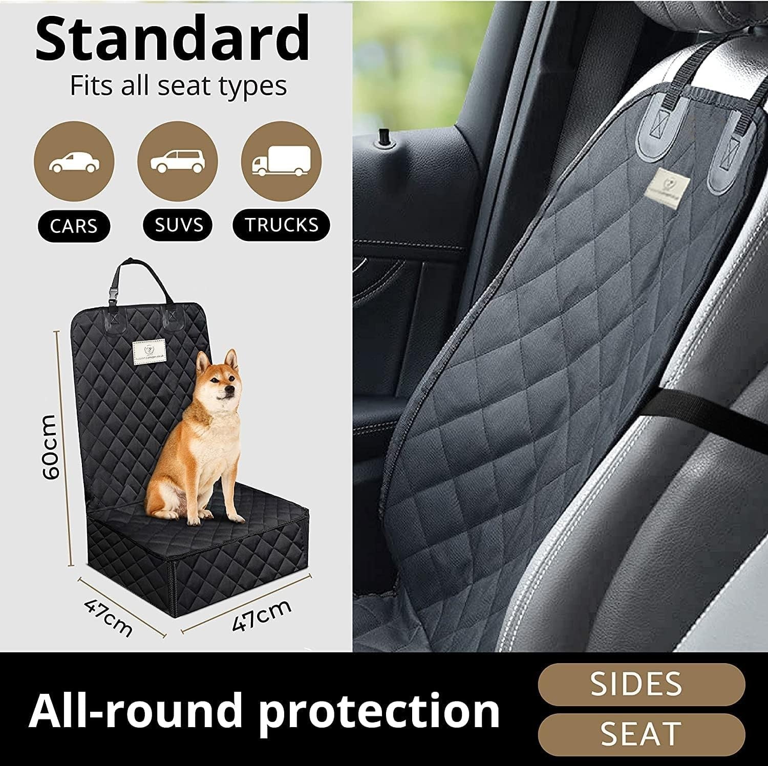 Front Dog Car Seat Cover Waterproof Non Slip Scratch Proof 50cm Black