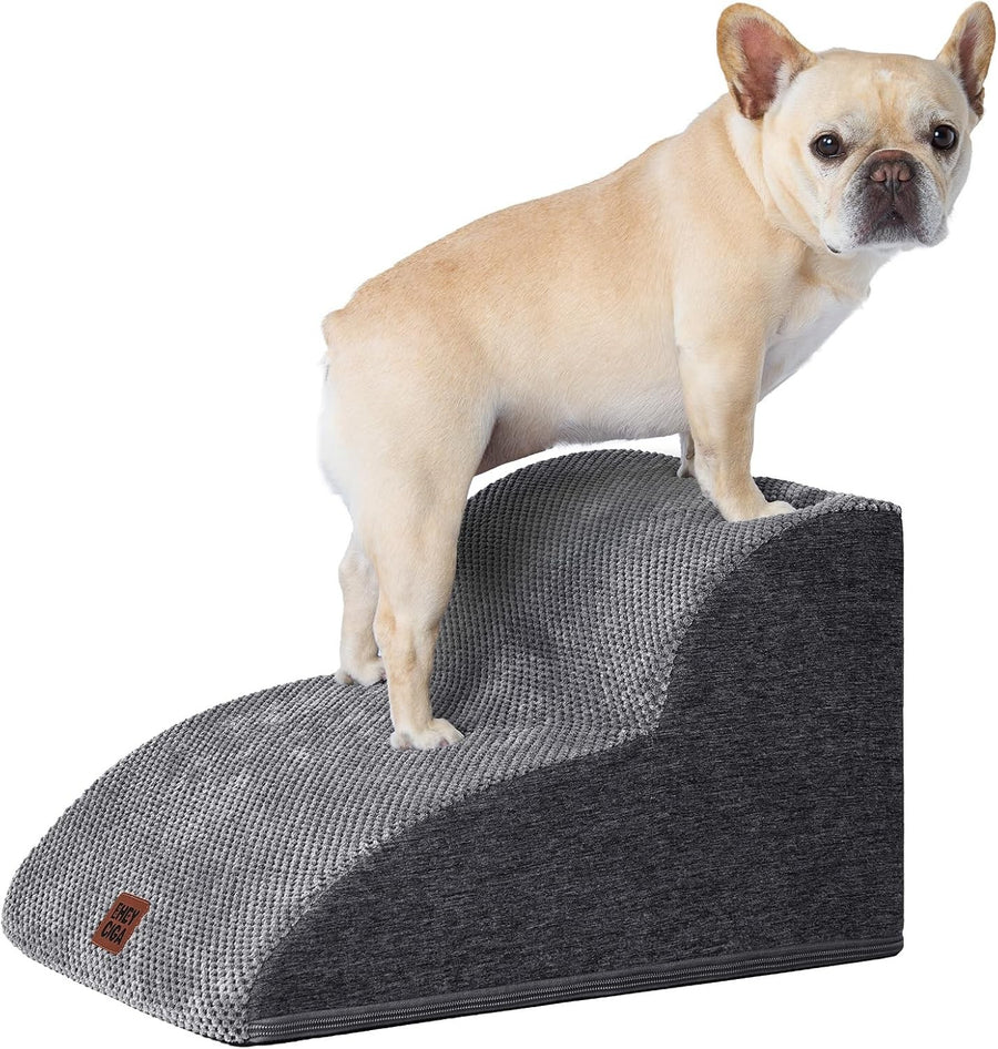 2 Step Dog Stairs for Sofa Non Slip Foam Pet Steps Washable Grey