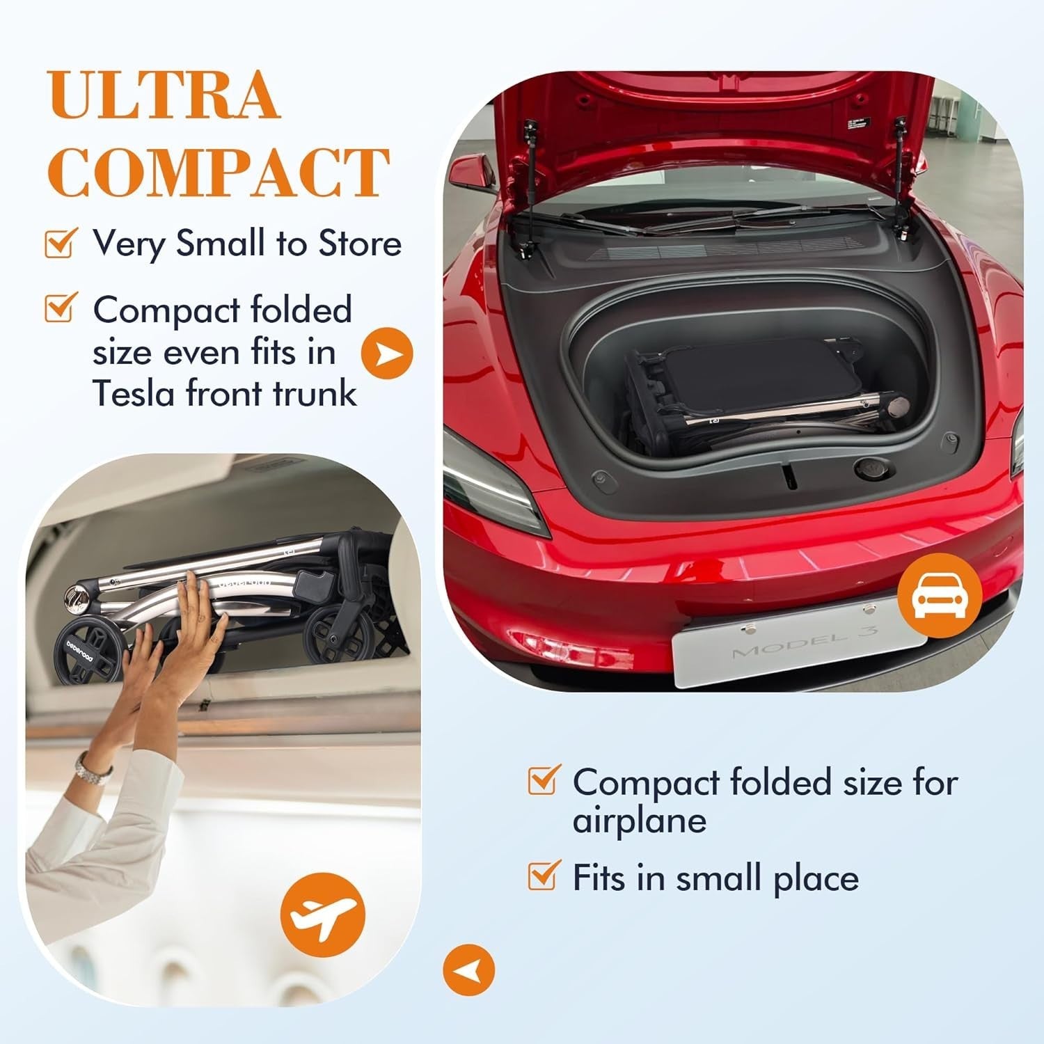 Auto Fold Travel Stroller Cabin Approved Ultra Compact Pushchair 22kg