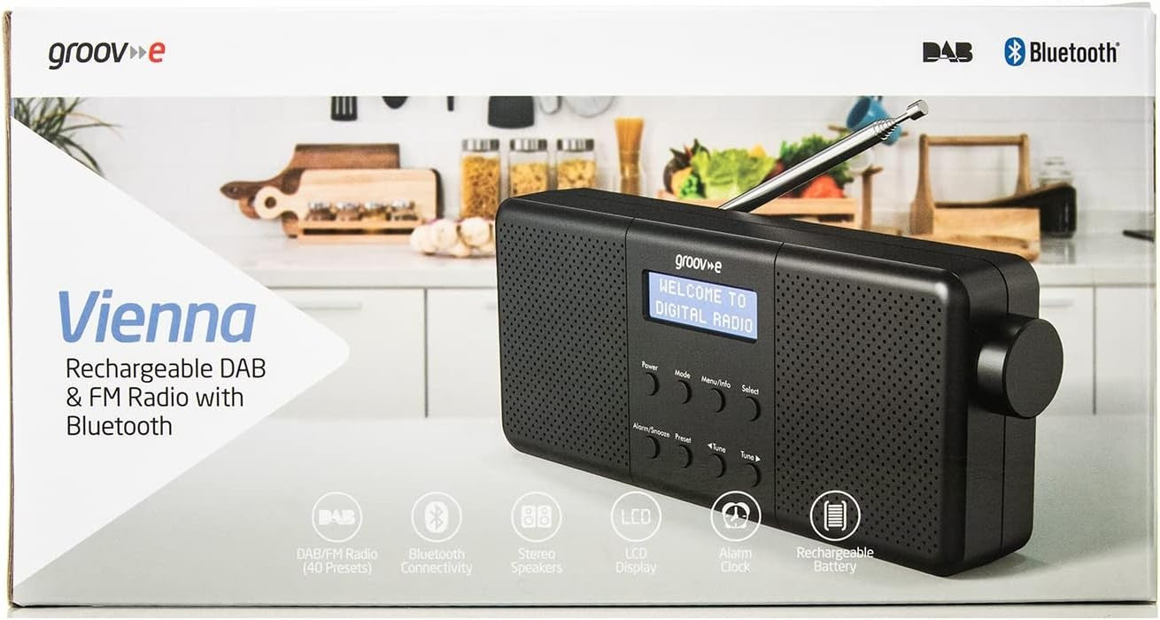 Rechargeable DAB FM Radio Bluetooth Alarm LCD 40 Presets