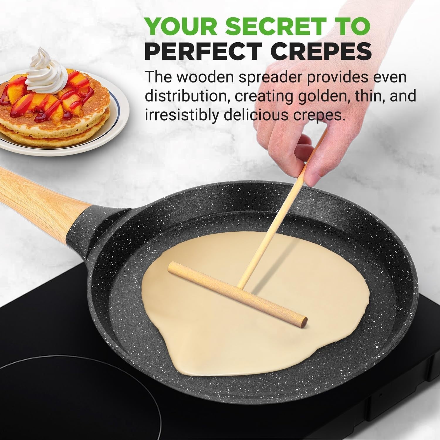 28cm Non-Stick Crepe Pan – Marble Pancake, Crepe & Dosa Skillet with Spreader