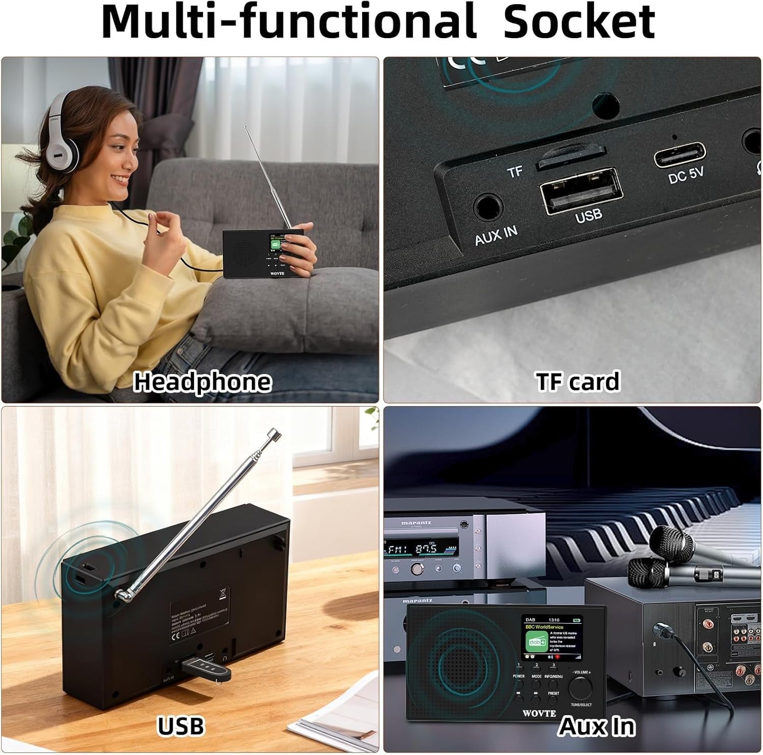Portable DAB+ FM Radio Bluetooth USB TF Aux | 80 Presets Alarm