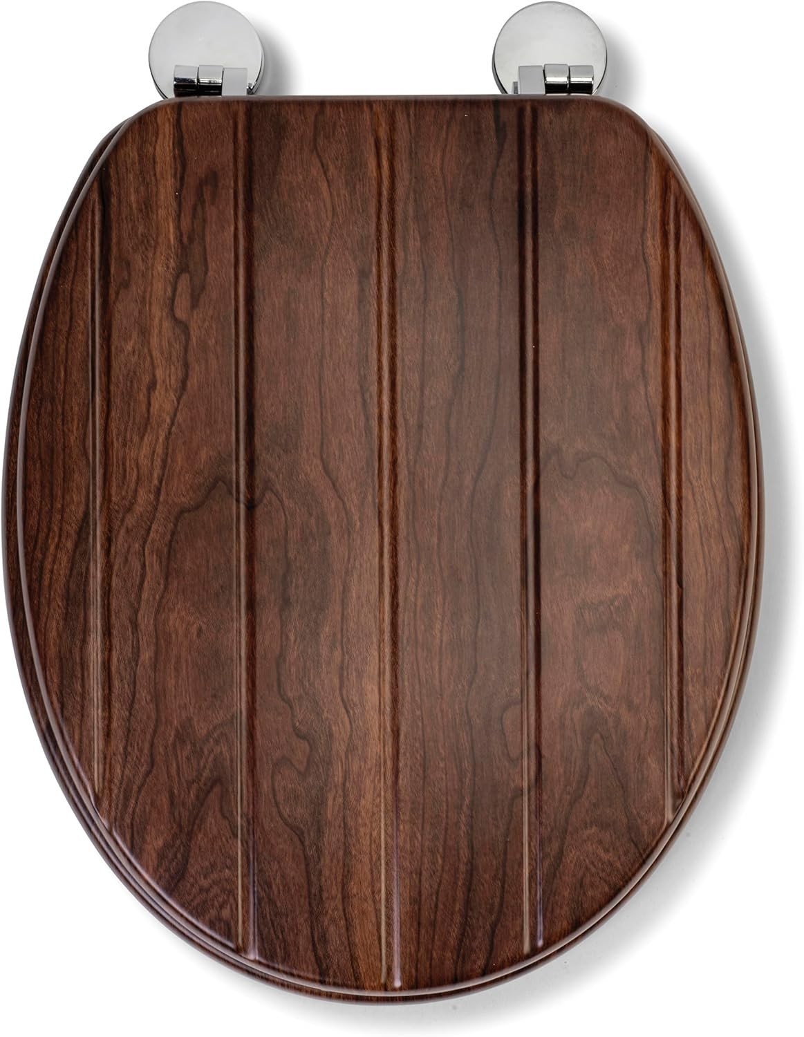 Walnut Effect Wooden Toilet Seat Adjustable Hinges Antibacterial Durable Oval