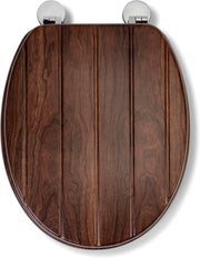 Walnut Effect Wooden Toilet Seat Adjustable Hinges Antibacterial Durable Oval