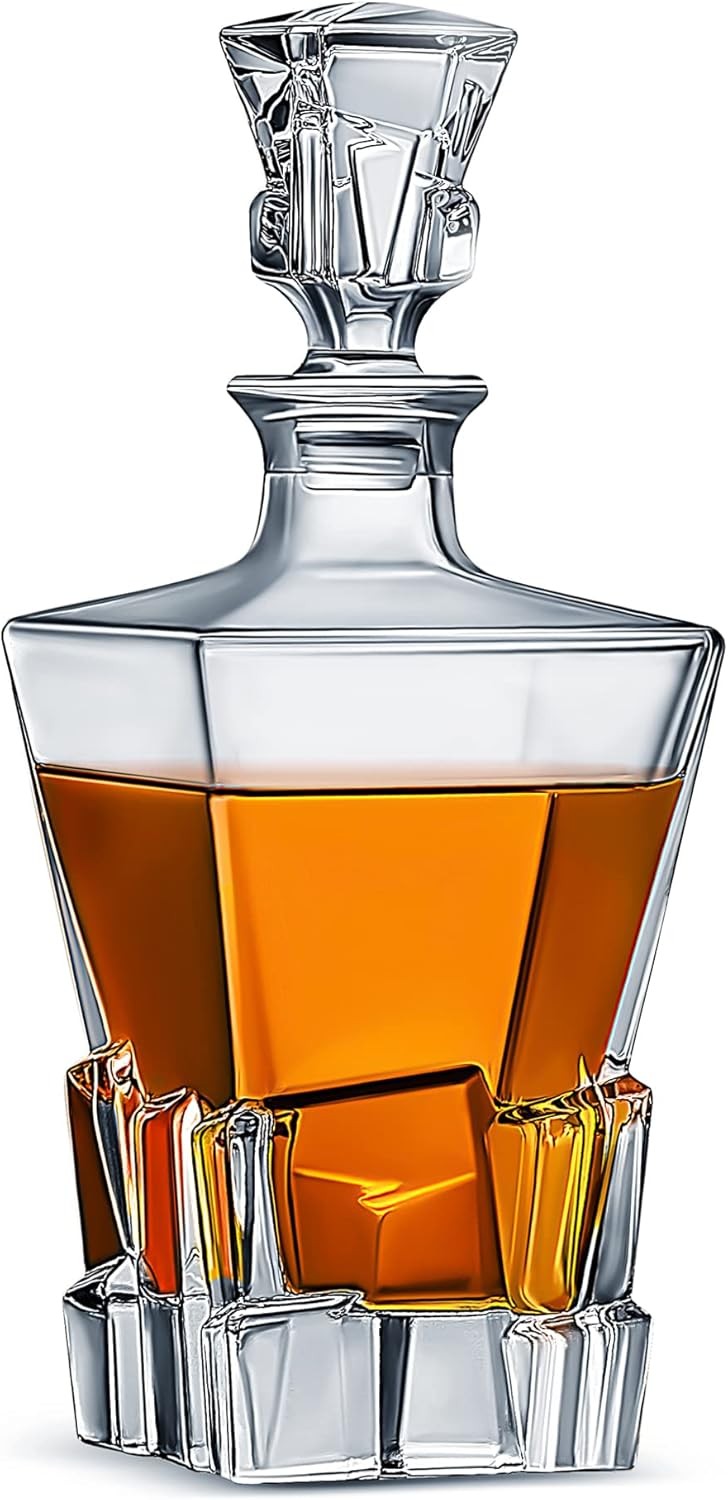 Premium Square Whiskey Decanter 820g Glass 29oz Liquor Bottle with Stopper