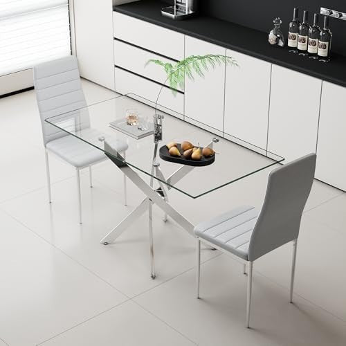Rectangular Glass Dining Table 120cm Tempered Top Chrome Legs Modern