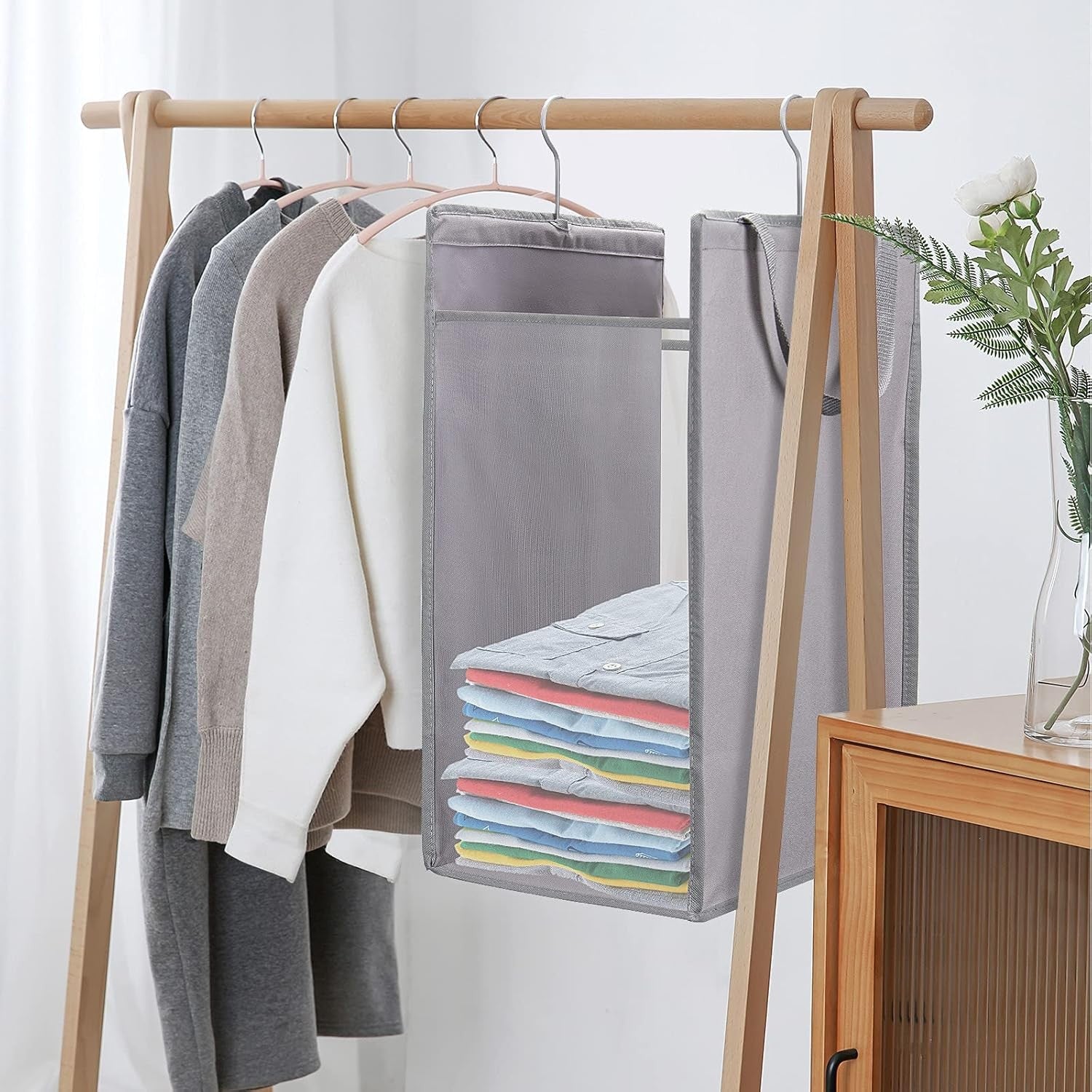 2-Pack Hanging Laundry Hampers Grey | Slim Space-Saving Hamper Bags with Hooks