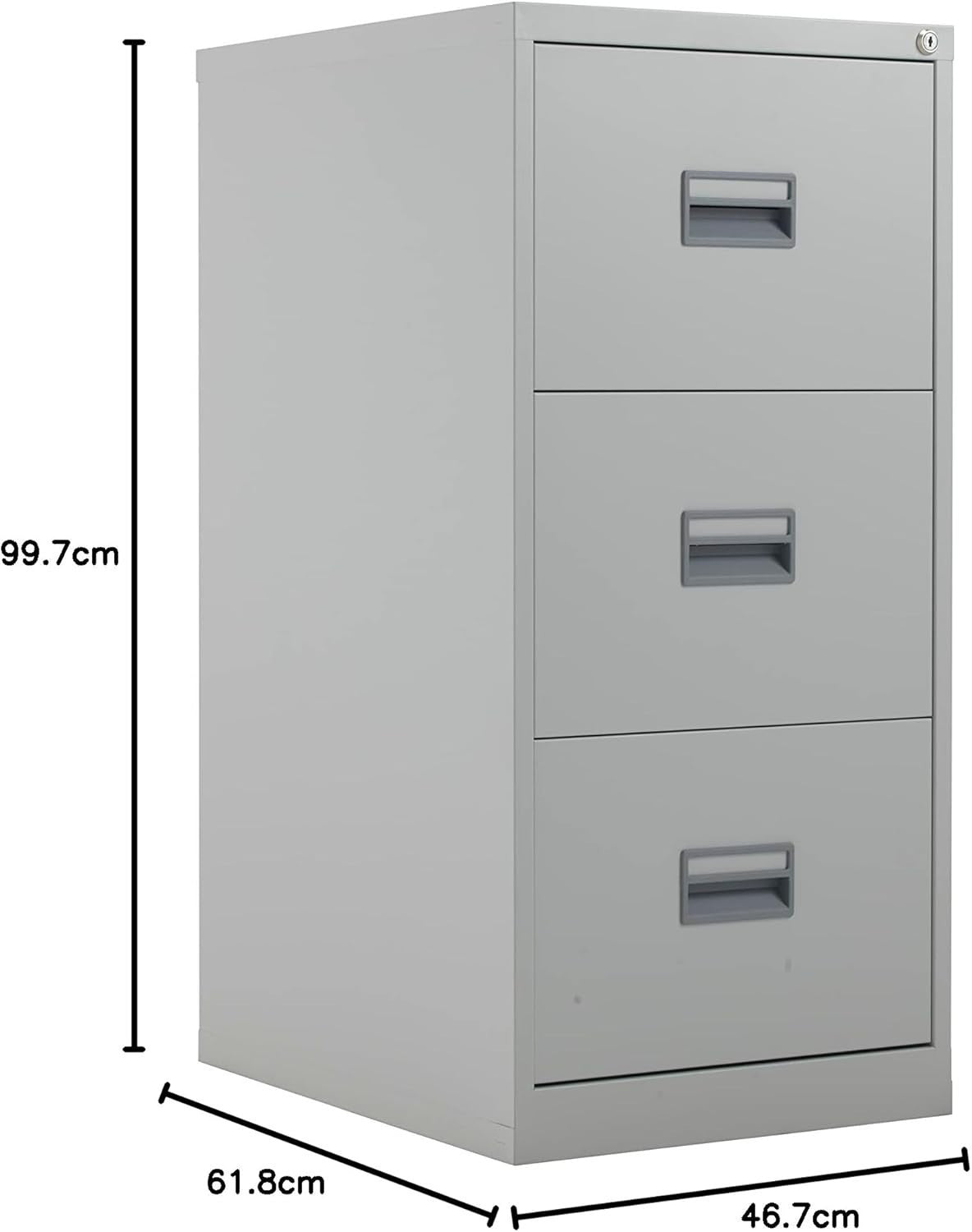 Grey Steel Filing Cabinet 3 Drawer Lockable Heavy Duty 100cm