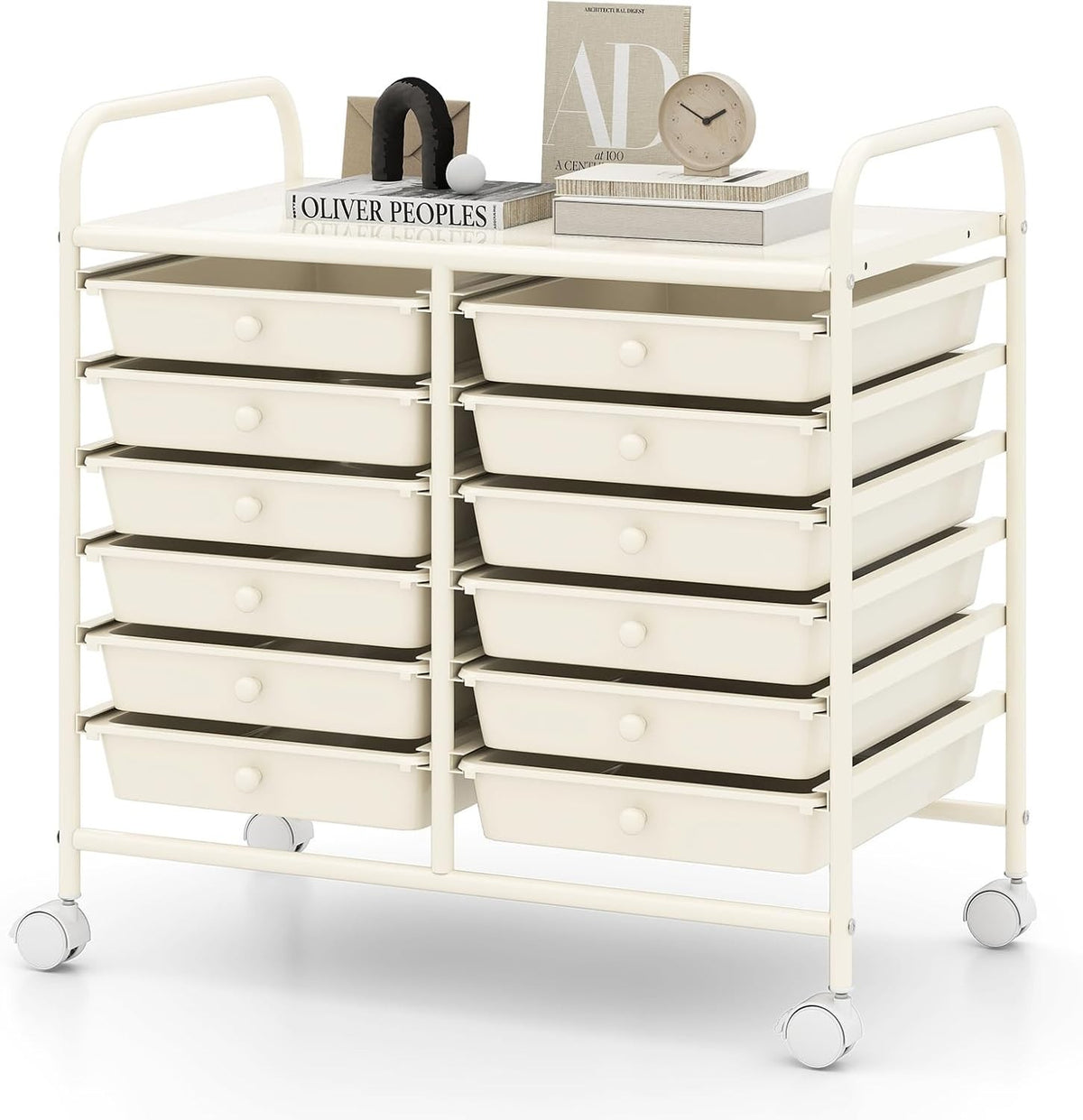 12 Drawer Rolling Storage Cart White Utility Trolley Organizer Wheels