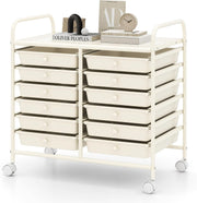 12 Drawer Rolling Storage Cart White Utility Trolley Organizer Wheels