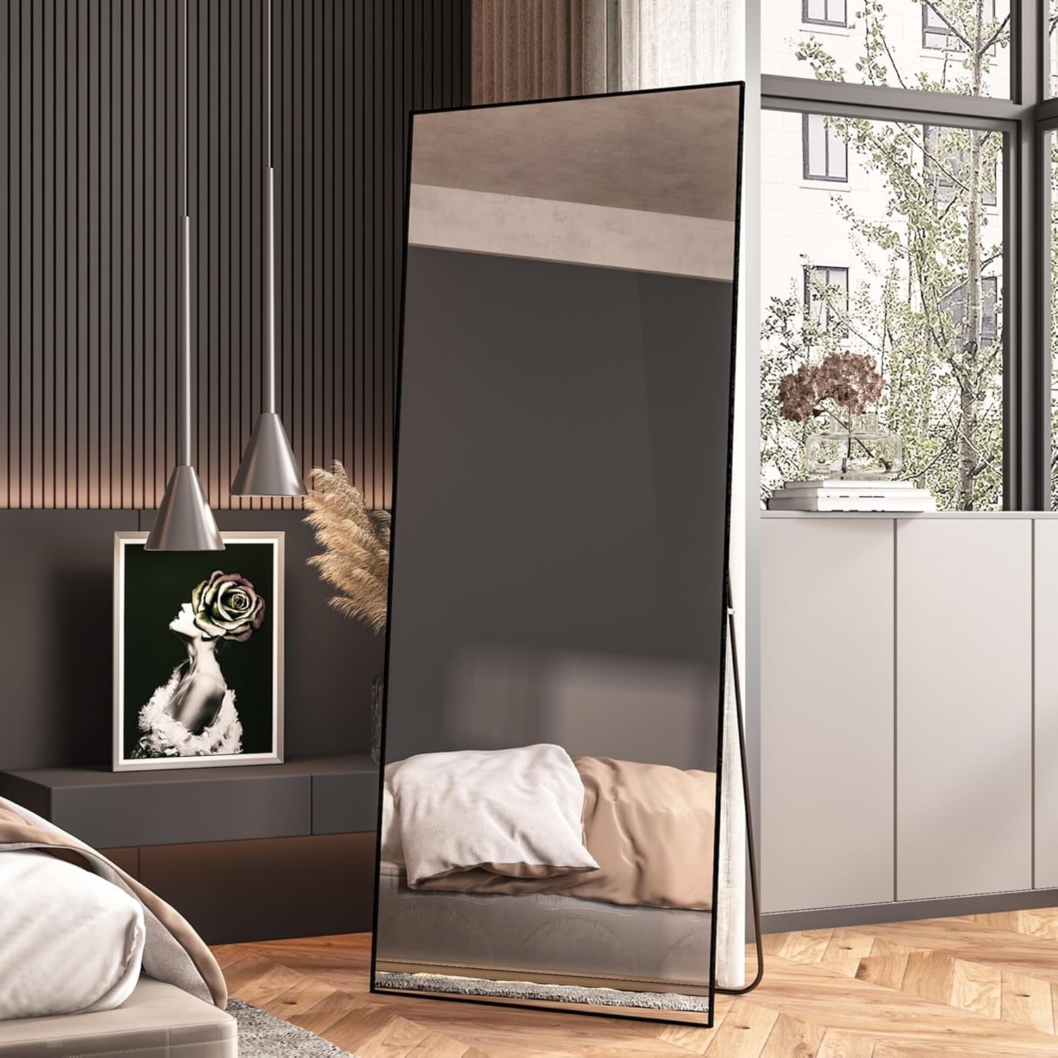 Large Full Length Floor Mirror 165x60cm, Stable Aluminum Frame, Shatterproof