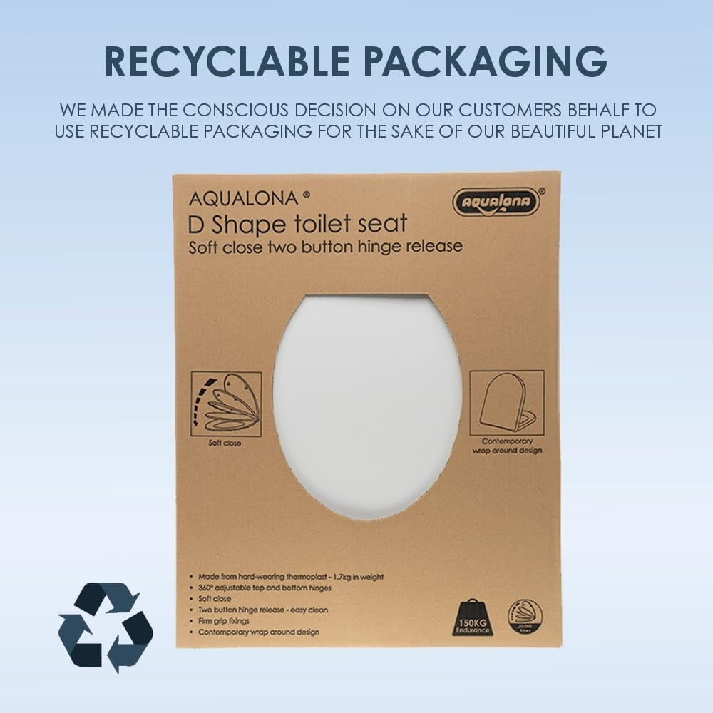 White D-Shaped Toilet Seat Thermoplastic Quick Release Top & Bottom Fix 45x36cm