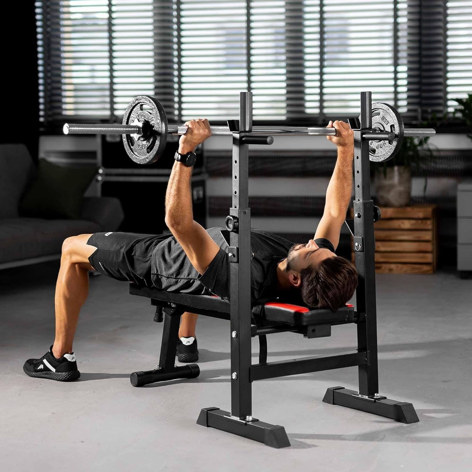 Foldable Weight Bench With Barbell Rack Dip Station 250kg Home Gym