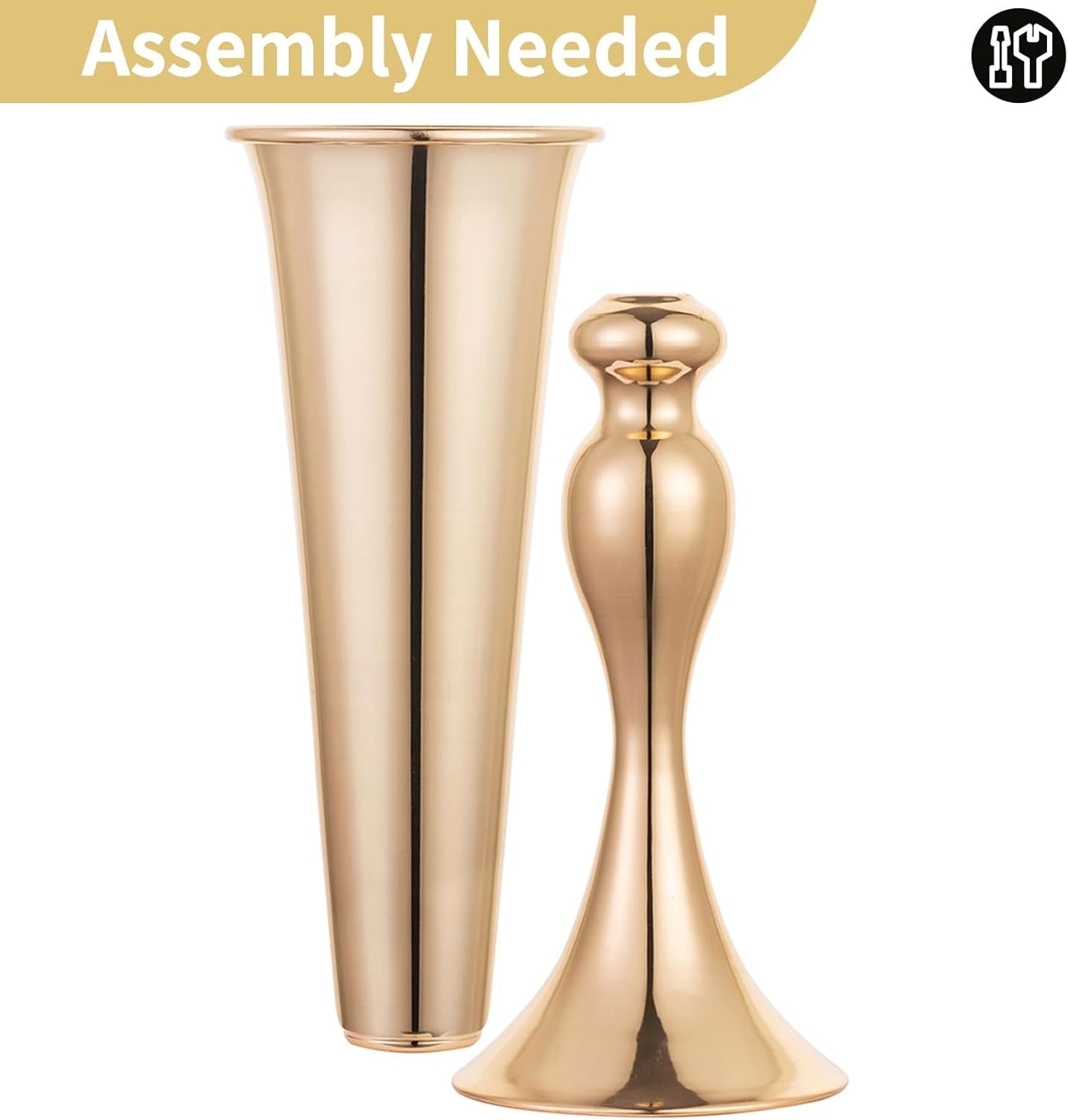 Gold Trumpet Vase Set 55.5cm Tall Metal Wedding Table Centrepieces 2pcs