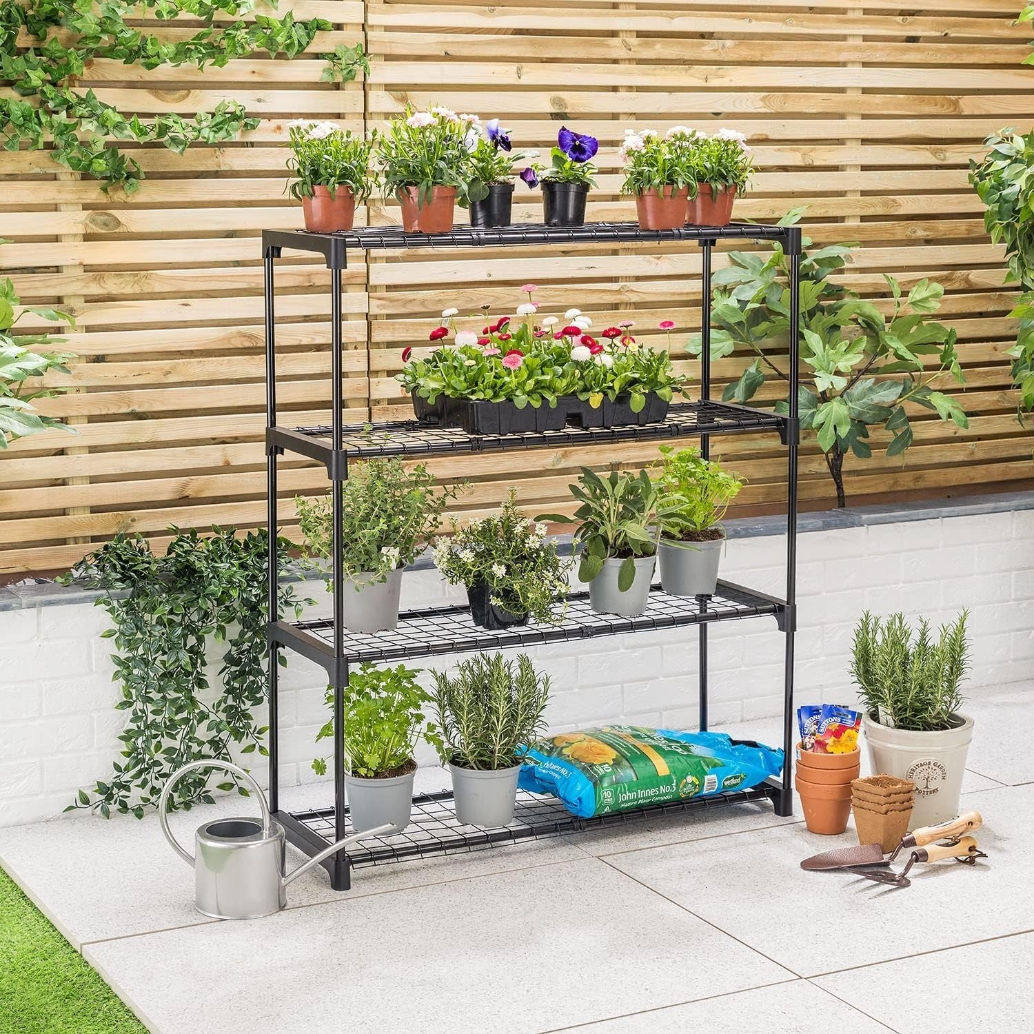 4 Tier Metal Garden Shelving Rack Plant Stand Rust Resistant 107x90x30cm