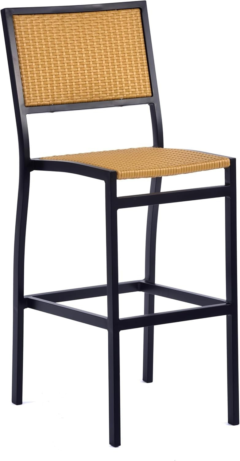 Teak Rattan Bar Stool High Seat Stackable Kitchen Garden Patio Chair