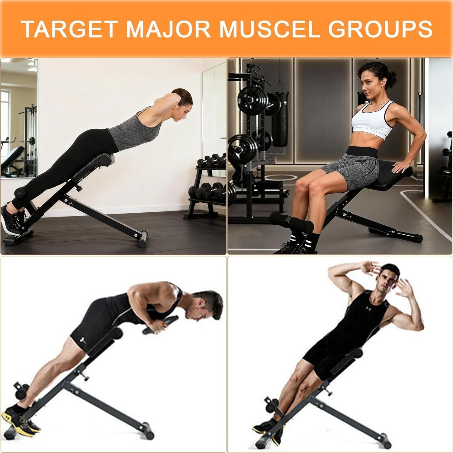 Foldable Roman Chair Hyperextension Bench for Back, Glutes & Abs Workout