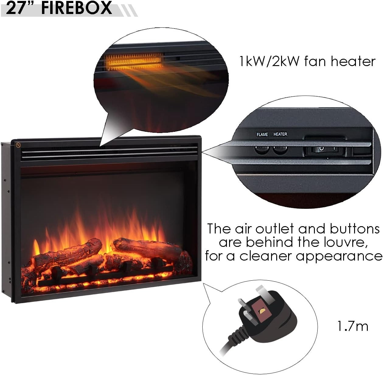Electric Fireplace Suite 44" Oak LED Flame Heater Freestanding Mantel