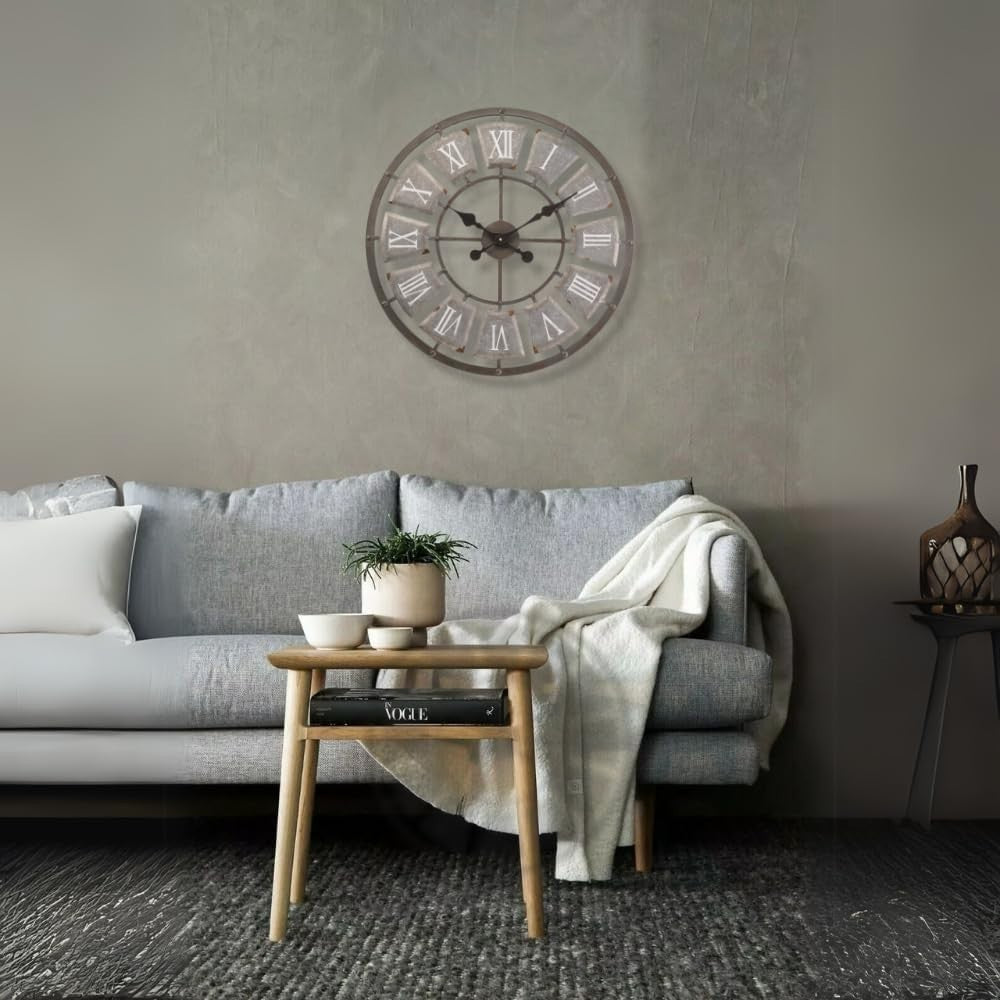 60cm Outdoor Garden Clock Waterproof Roman Numerals Stone Wall Decor