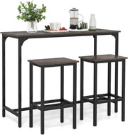 3 Piece Bar Table Set with Stools Space Saving Counter Height Dining Gray Black