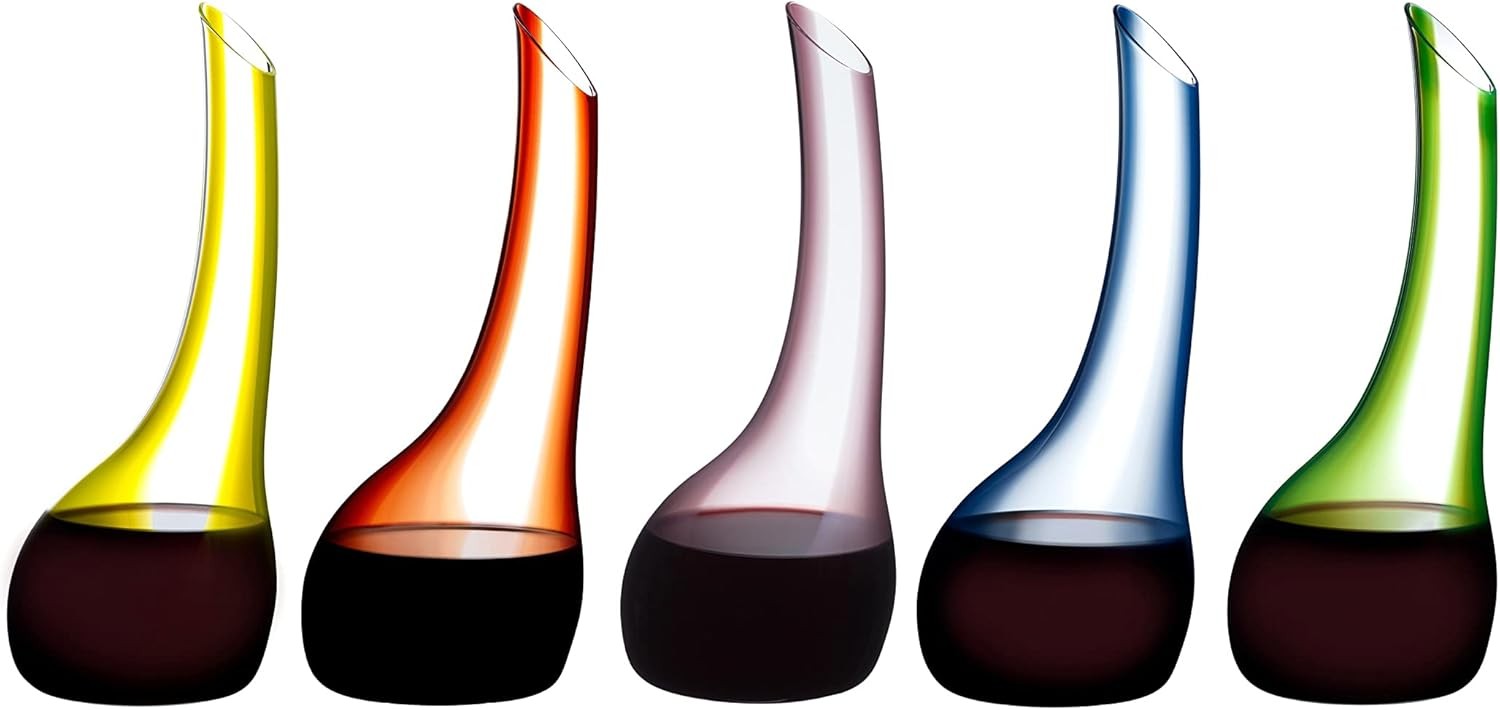 Handblown Crystal Wine Decanter 1.7L Yellow Cornetto Modern Aerator Gift