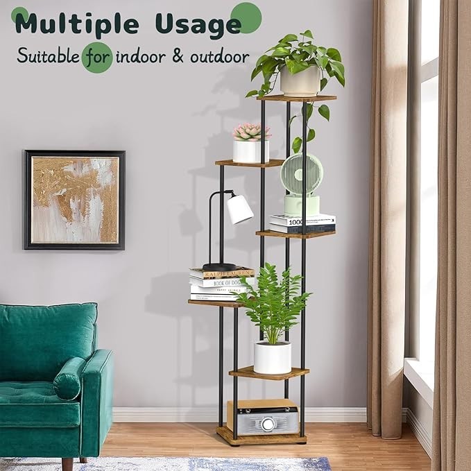 6 Tier Tall Metal & Wood Corner Plant Stand Indoor Display Shelf Rack