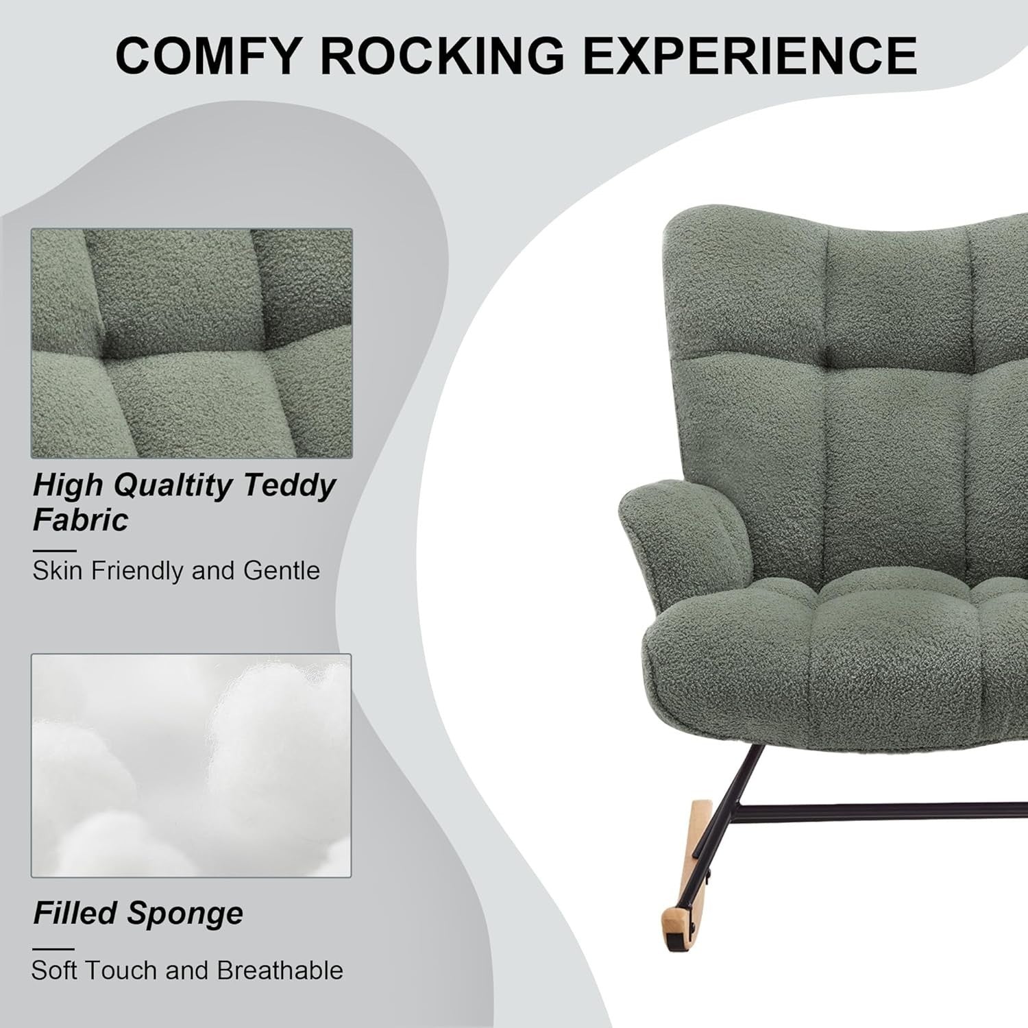 Rocking Chair Nursery Glider Comfy Armchair High Back Padded Seat Green