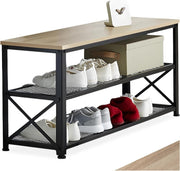 Space-Saving 3-Tier Shoe Rack with Wood-Look Shelf & Sturdy Steel Frame