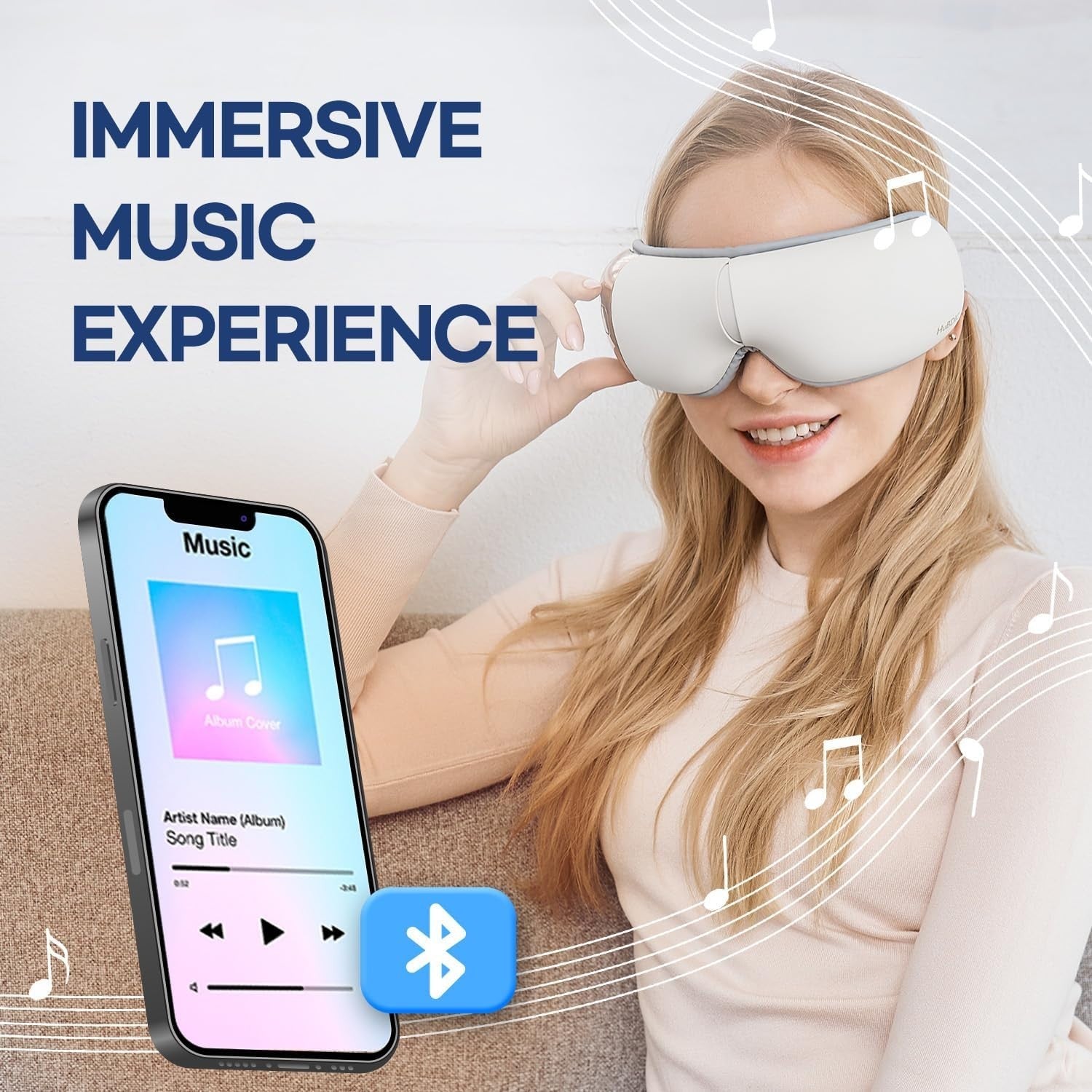 Heated Eye Massager 5 Modes Bluetooth Heat Compression Mask