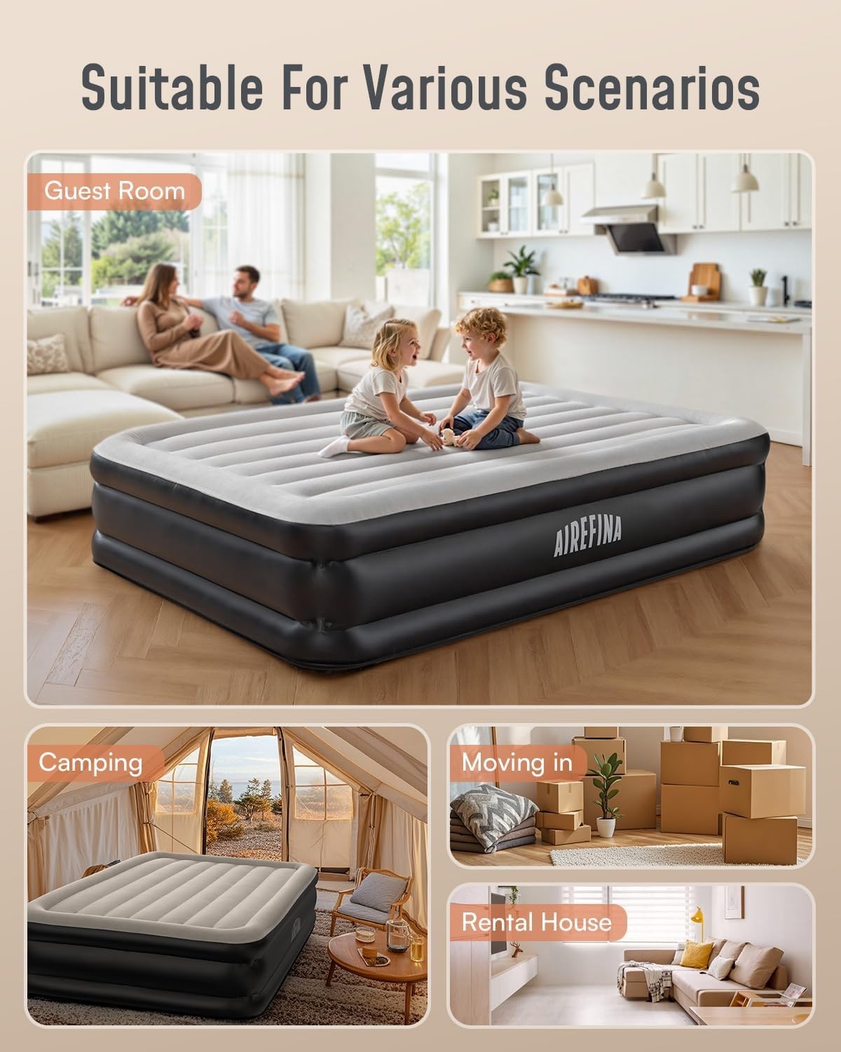 Self-Inflating Double Airbed with Built-In Pump – Portable Camping & Guest Mattr
