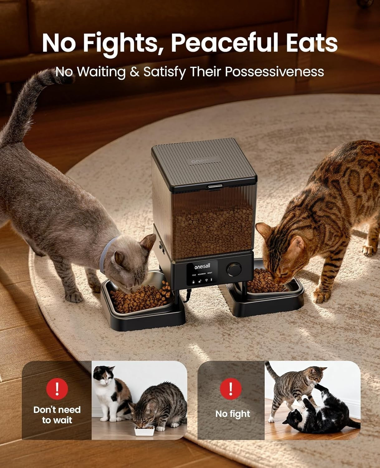 Automatic Cat Feeder 2 Cats WiFi App Control 5L Dual Bowl Food Dispenser